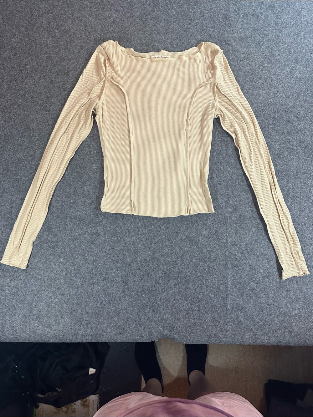 Women's Long-Sleeve Ribbed Tee in Beige